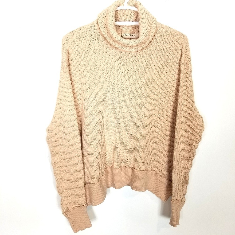 Free People ‎ Women Tommy Turtleneck Sweater Sz M Light Peach Boho Oversized